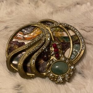 Vintage 70s custom made belt buckle art nouveau brutalist Gothic gemstones